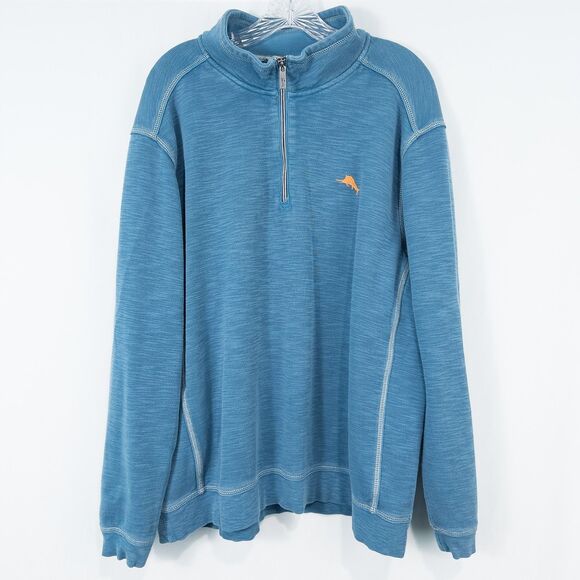 Tommy Bahama Tobago Bay Half Zip Sweatshirt Mens XXL Blue Orange Marlin T220818 - Picture 1 of 16
